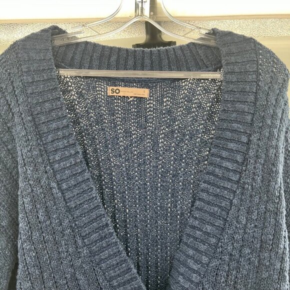 SO Knit Cardigan Blue V-Neck Long Sleeve Button Up Women's Size Small - Picture 2 of 9